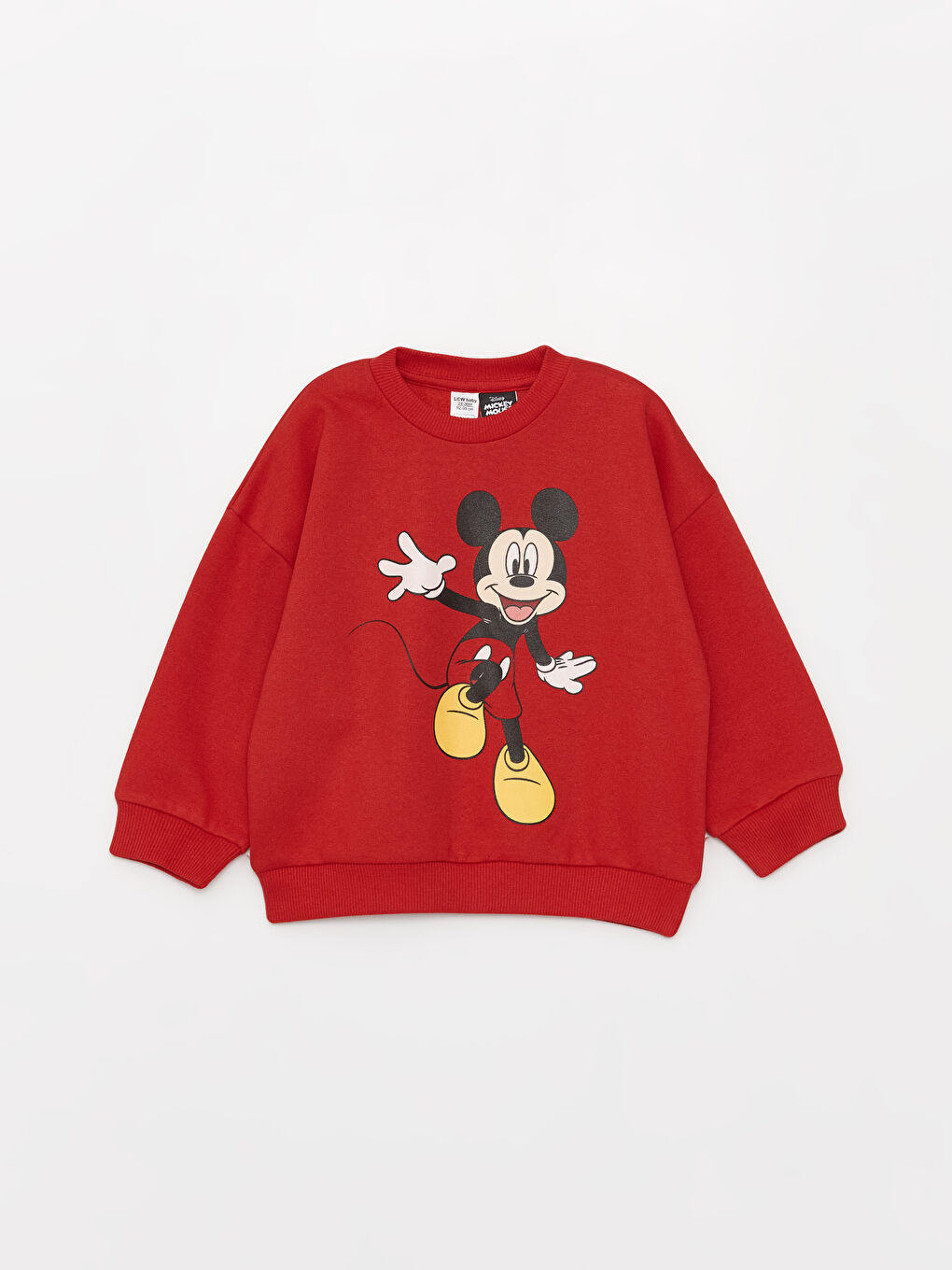 LCW baby Açık Kırmızı Bisiklet Yaka Uzun Kollu Mickey Mouse Baskılı Erkek Bebek Sweatshirt ve Eşofman Alt 2'li Takım - 1