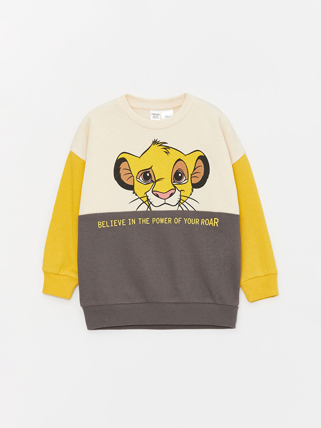 LCW baby Gri Bisiklet Yaka Uzun Kollu Aslan Kral Baskılı Erkek Bebek Sweatshirt ve Pantolon 2'li Takım - 1