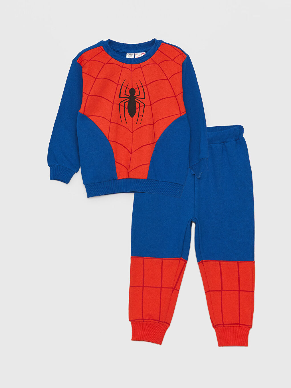 LCW baby Koyu Mavi Bisiklet Yaka Uzun Kollu Spiderman Baskılı Erkek Bebek Sweatshirt ve Pantolon 2'li Takım - 3