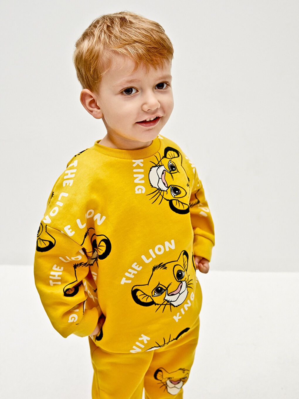 Crew Neck Long Sleeve Lion King Printed Baby Boys' Sweatshirt