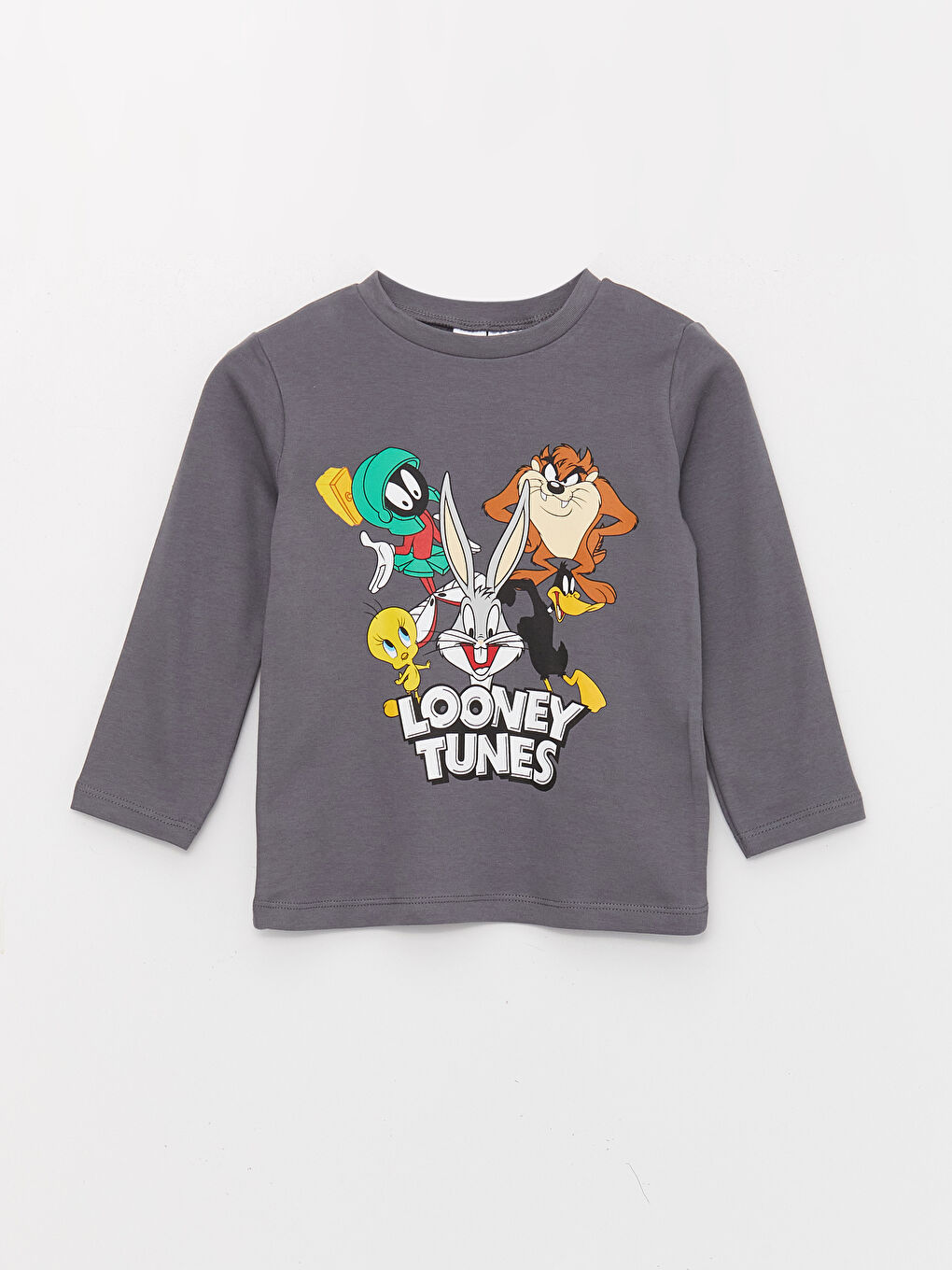 LCW baby Gri Bisiklet Yaka Uzun Kollu Looney Tunes Baskılı Erkek Bebek Pijama Takımı - 1