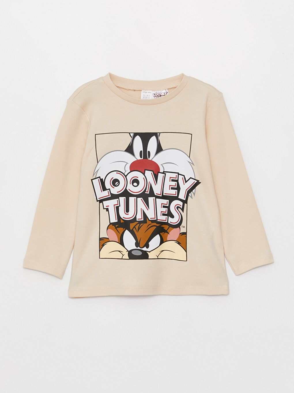 LCW baby Bej Bisiklet Yaka Uzun Kollu Looney Tunes Baskılı Erkek Bebek Pijama Takımı - 1