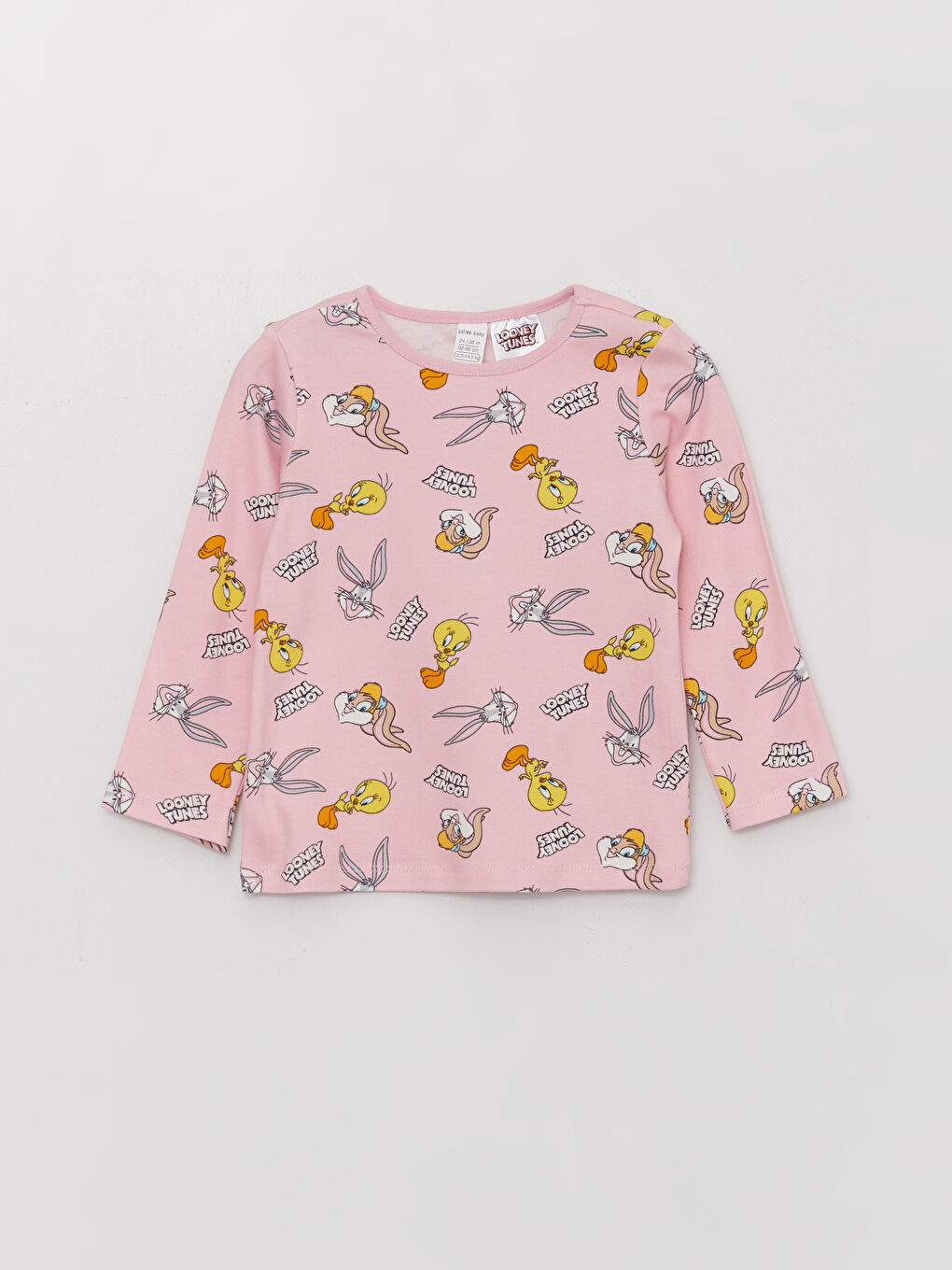 LCW baby Pembe Bisiklet Yaka Uzun Kollu Looney Tunes Baskılı Kız Bebek Pijama Takımı - 1