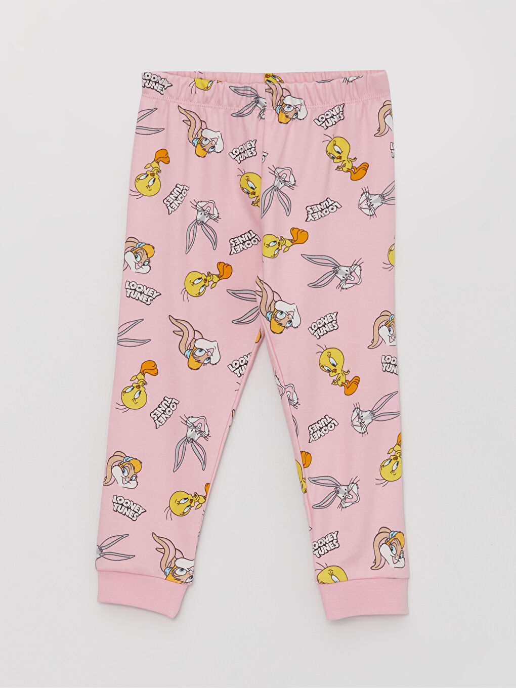 LCW baby Pembe Bisiklet Yaka Uzun Kollu Looney Tunes Baskılı Kız Bebek Pijama Takımı - 3