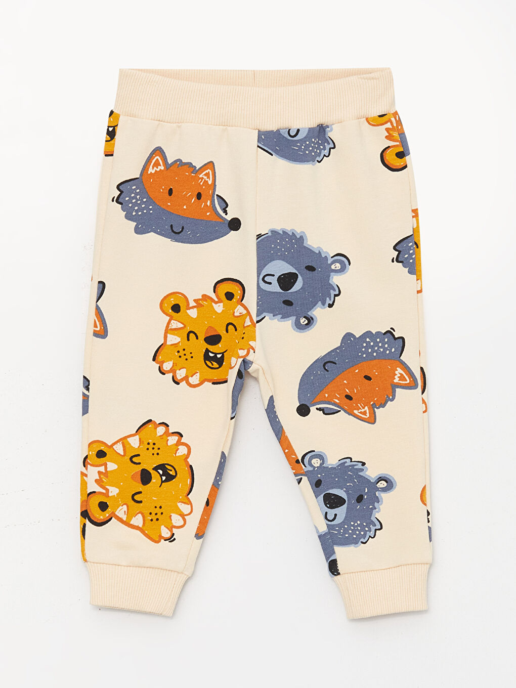 Bej Beli Lastikli Erkek Bebek Jogger Eşofman Alt 2'li-1