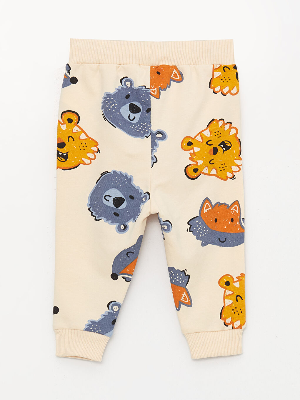 Bej Beli Lastikli Erkek Bebek Jogger Eşofman Alt 2'li-2