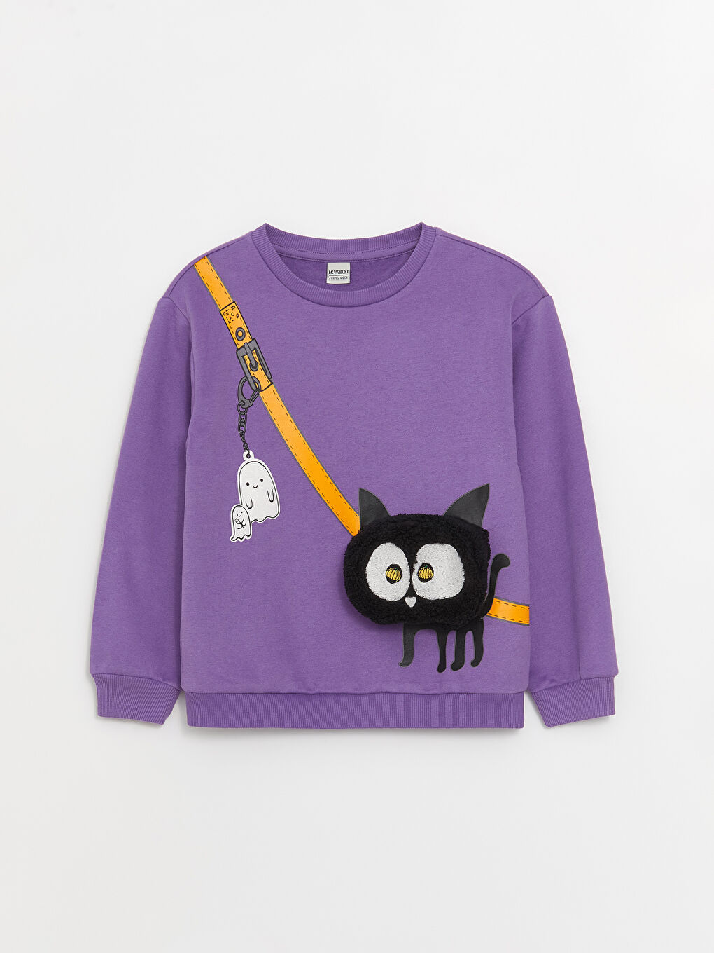 LCW Kids Lila Bisiklet Yaka Baskılı Uzun Kollu Kız Çocuk Sweatshirt