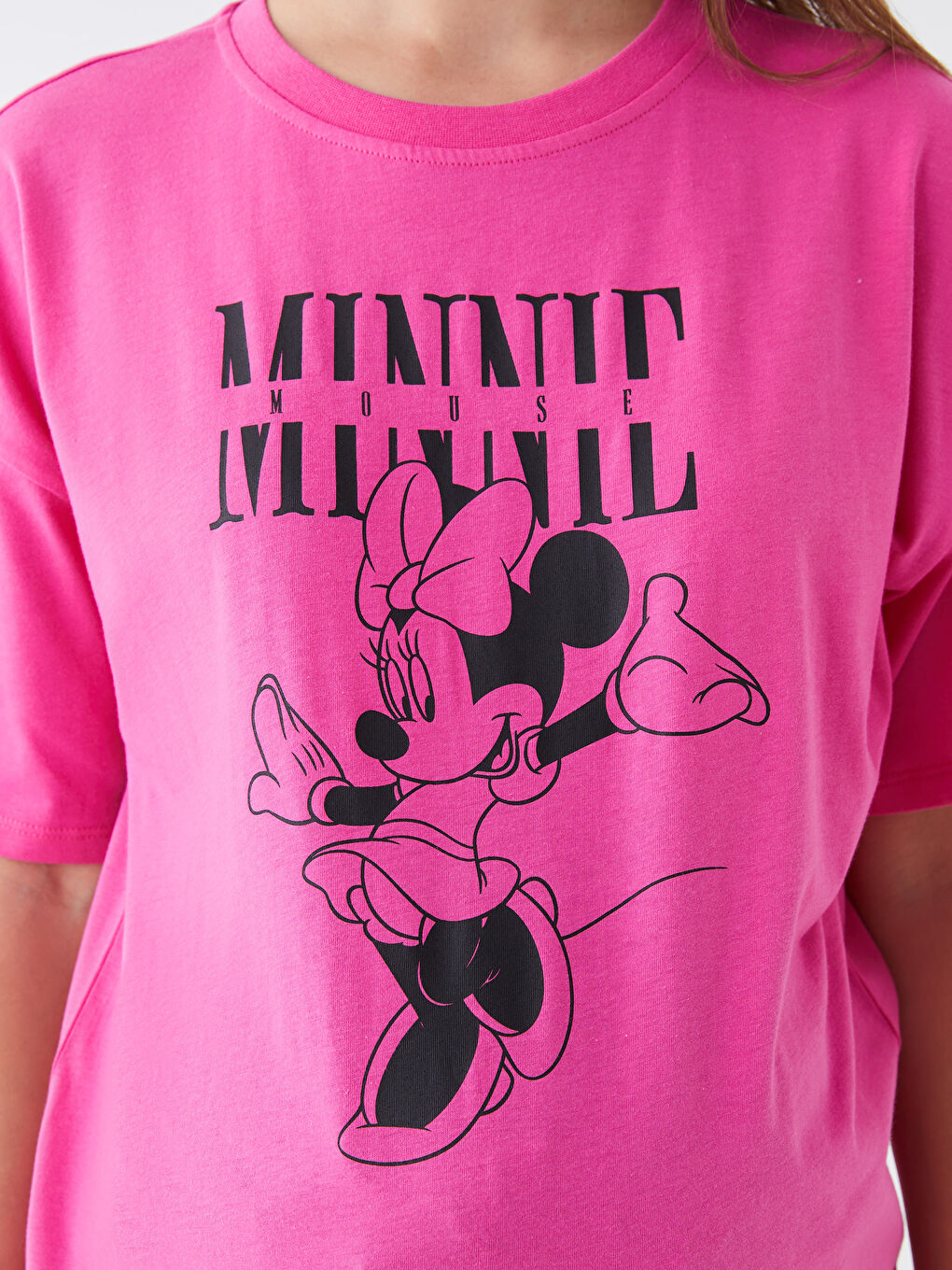 LCWAIKIKI Maternity Fuşya Bisiklet Yaka Minnie Mouse Baskılı Kısa Kollu Oversize Hamile Tişört - 3