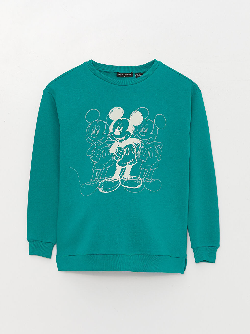 LCWAIKIKI Maternity Orta Yeşil Bisiklet Yaka Mickey Mouse Baskılı Uzun Kollu Hamile Sweatshirt - 5