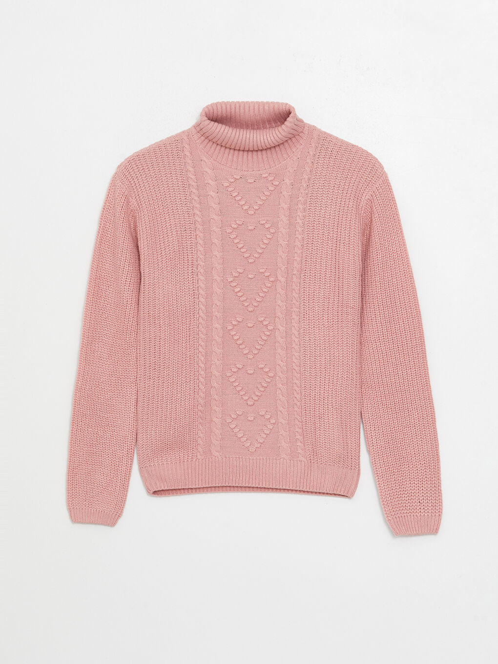 Трикотажный свитер для девочек с длинными рукавами и рисунком с высоким воротом