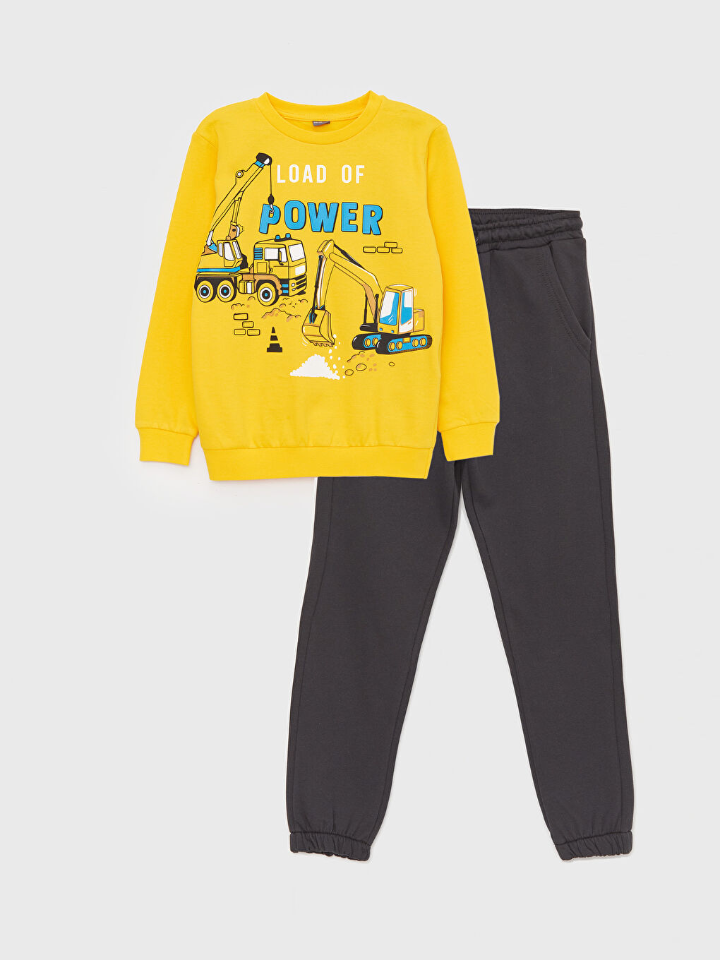 Sarı Bisiklet Yaka Baskılı Uzun Kollu Erkek Çocuk Sweatshirt ve Eşofman Altı