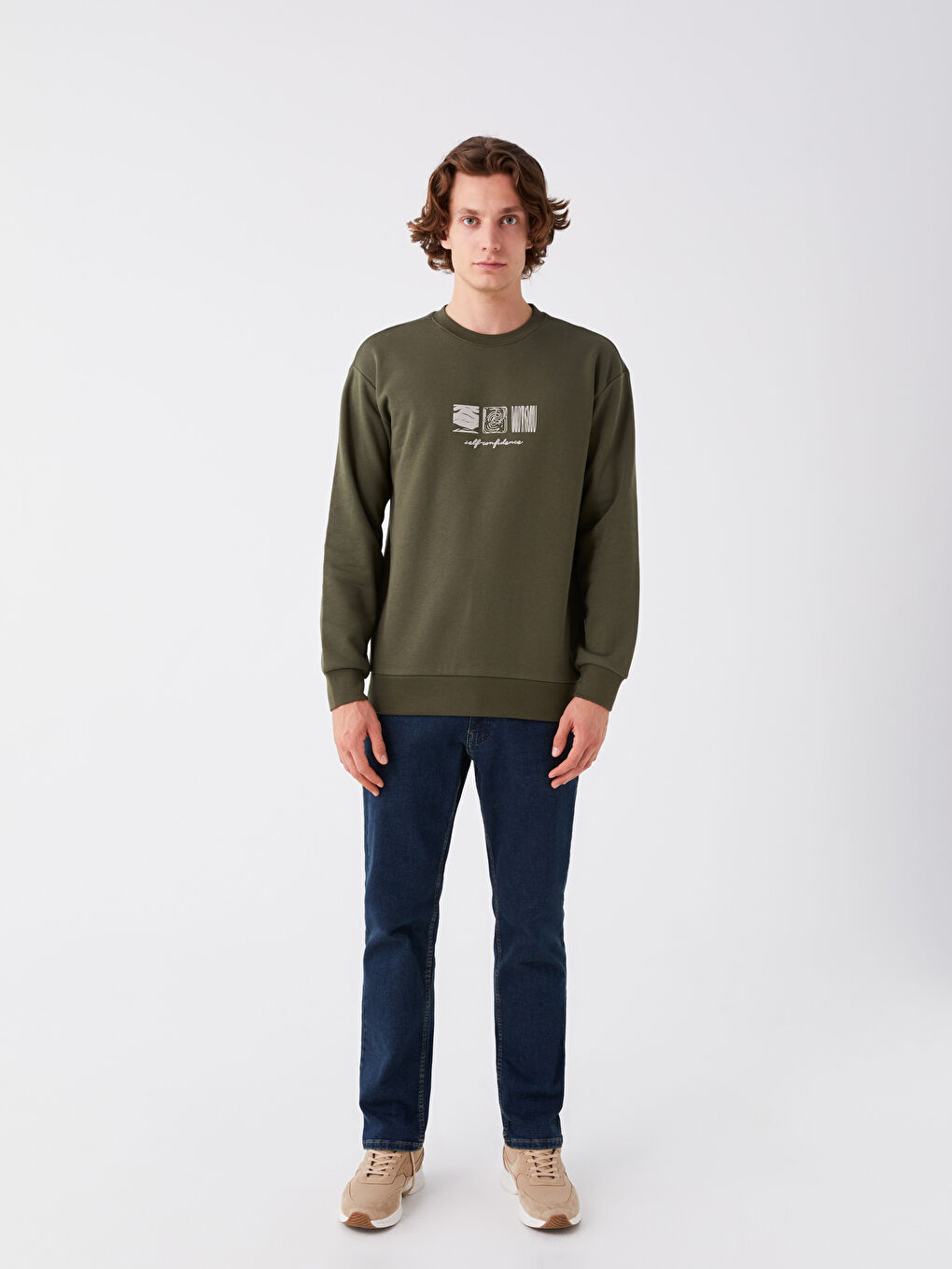 LCW Casual Koyu Yeşil Bisiklet Yaka Uzun Kollu Baskılı Erkek Sweatshirt - 2