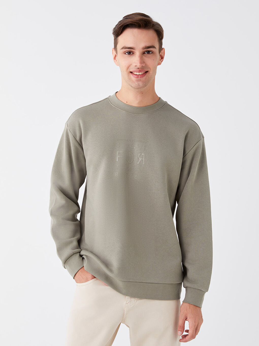 Crew Neck Printed Men's Thick Sweatshirt