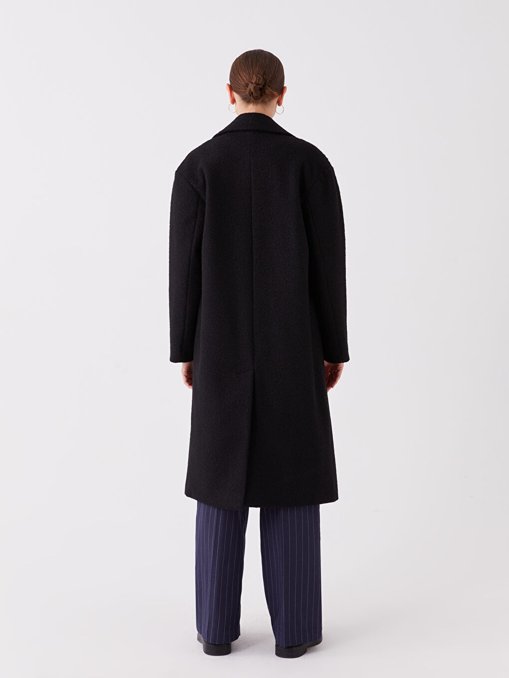 Siyah Ceket Yaka Kadın Kaşe Kaban-5