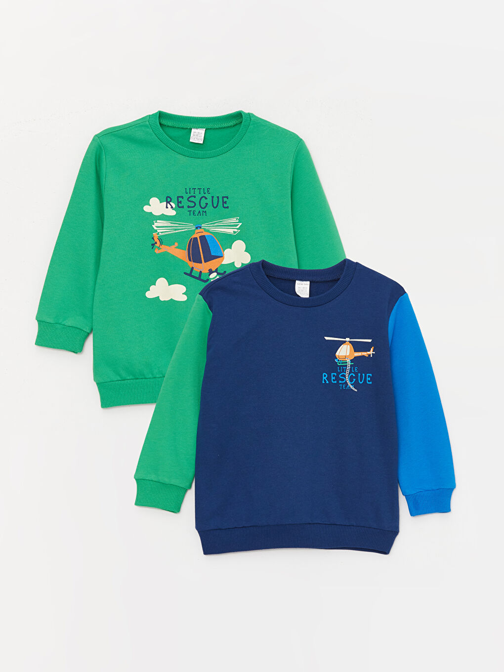 მრგვალი საყელო გრძელმკლავიანი ნაბეჭდი ბავშვის ბიჭის სპორტული მაისური 2-შეკვრა