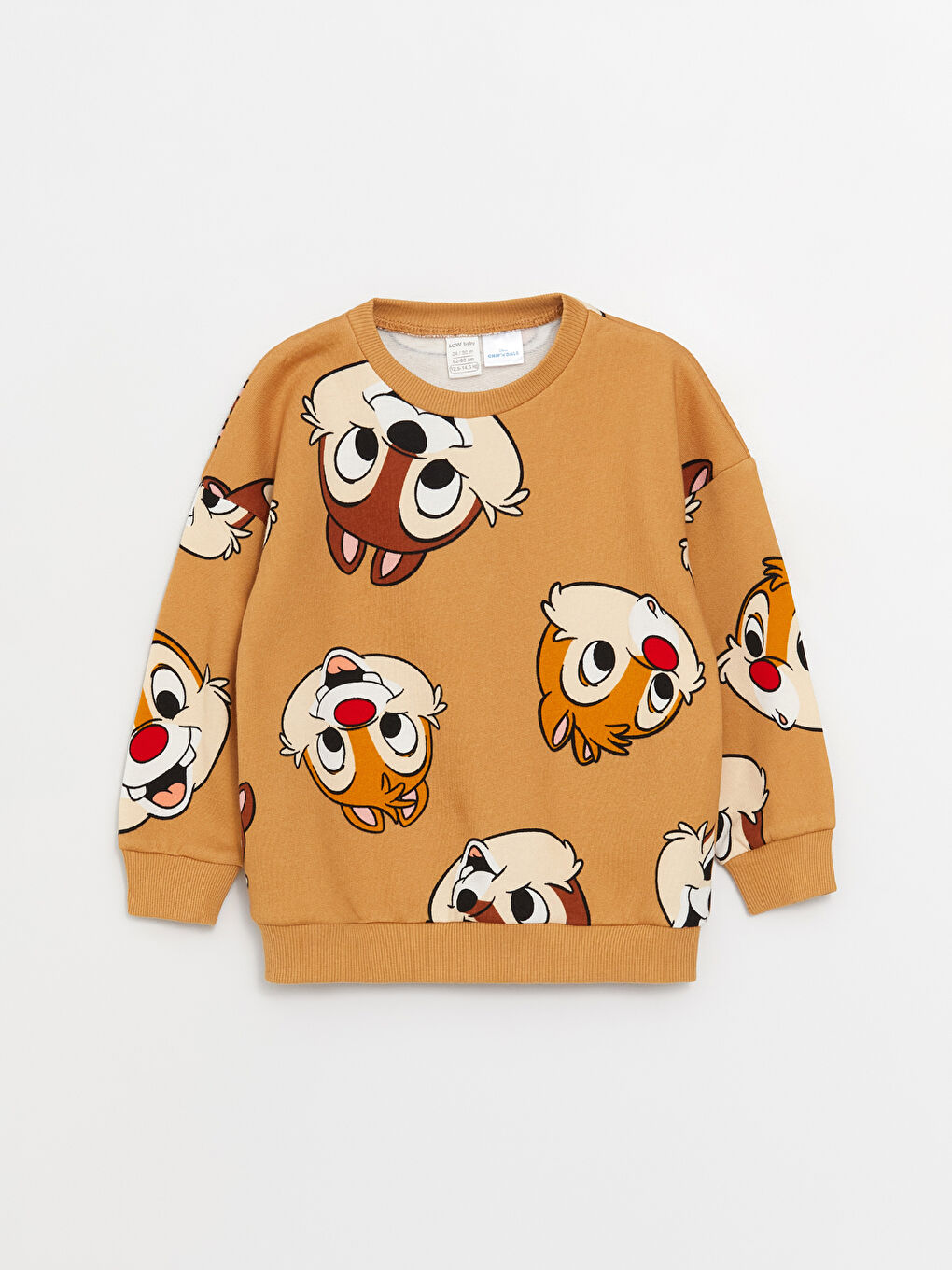 LCW baby Koyu Bej Baskılı Bisiklet Yaka Chip'n Dale Baskılı Erkek Bebek Sweatshirt ve Eşofman Altı - 1