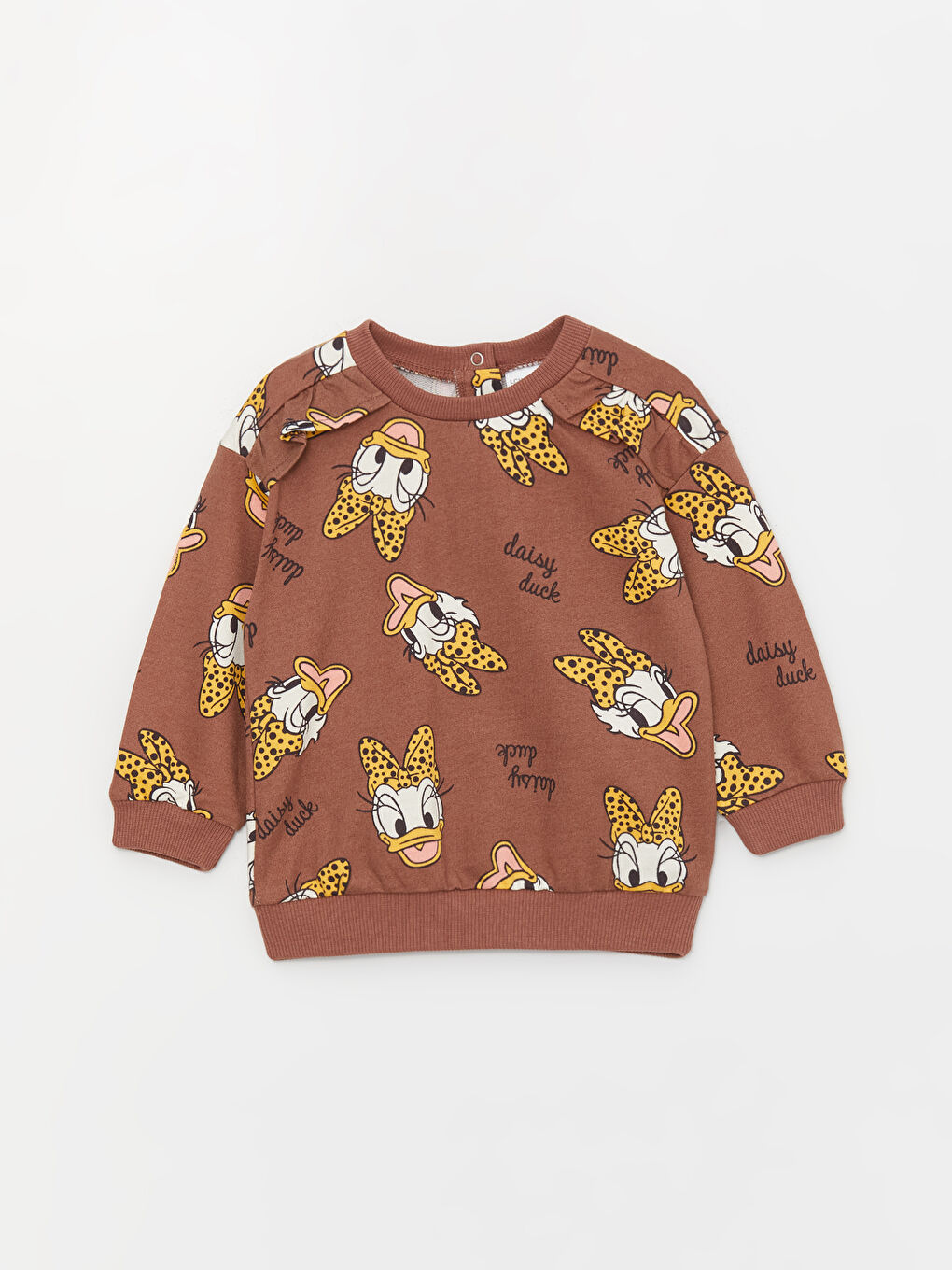 LCW baby Açık Kahverengi Baskılı Bisiklet Yaka Daisy Duck Baskılı Uzun Kollu Kız Bebek Sweatshirt ve Tayt Takım 2'li Takım - 1