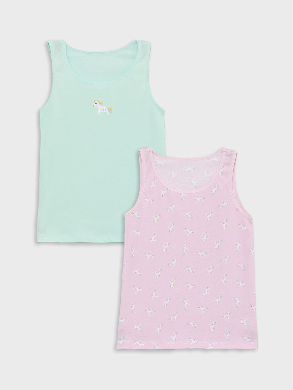 Turkuaz Bisiklet Yaka Baskılı Kız Çocuk Atlet 2'li