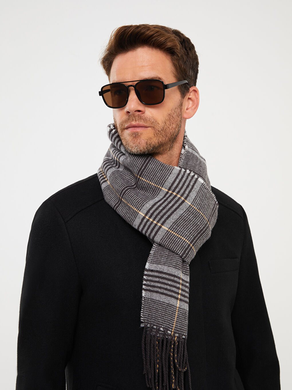 LCW ACCESSORIES Tasseled Plaid Men's Scarf -W3AP75Z8-LML