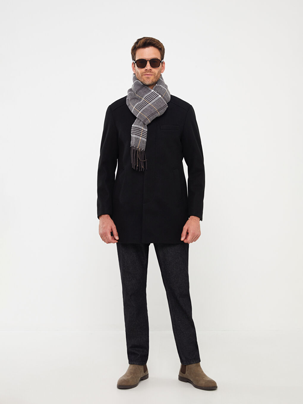 LCW ACCESSORIES Tasseled Plaid Men's Scarf -W3AP75Z8-LML