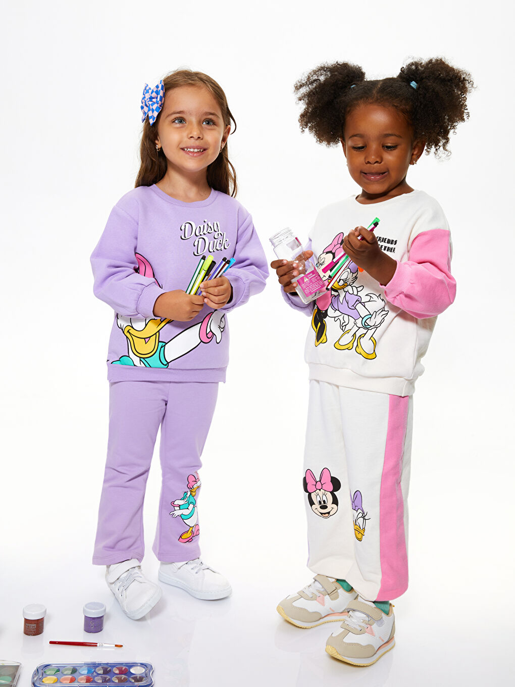 Ekru Minik Ressam Kız Bebek Sweatshirt ve Eşofman Alt