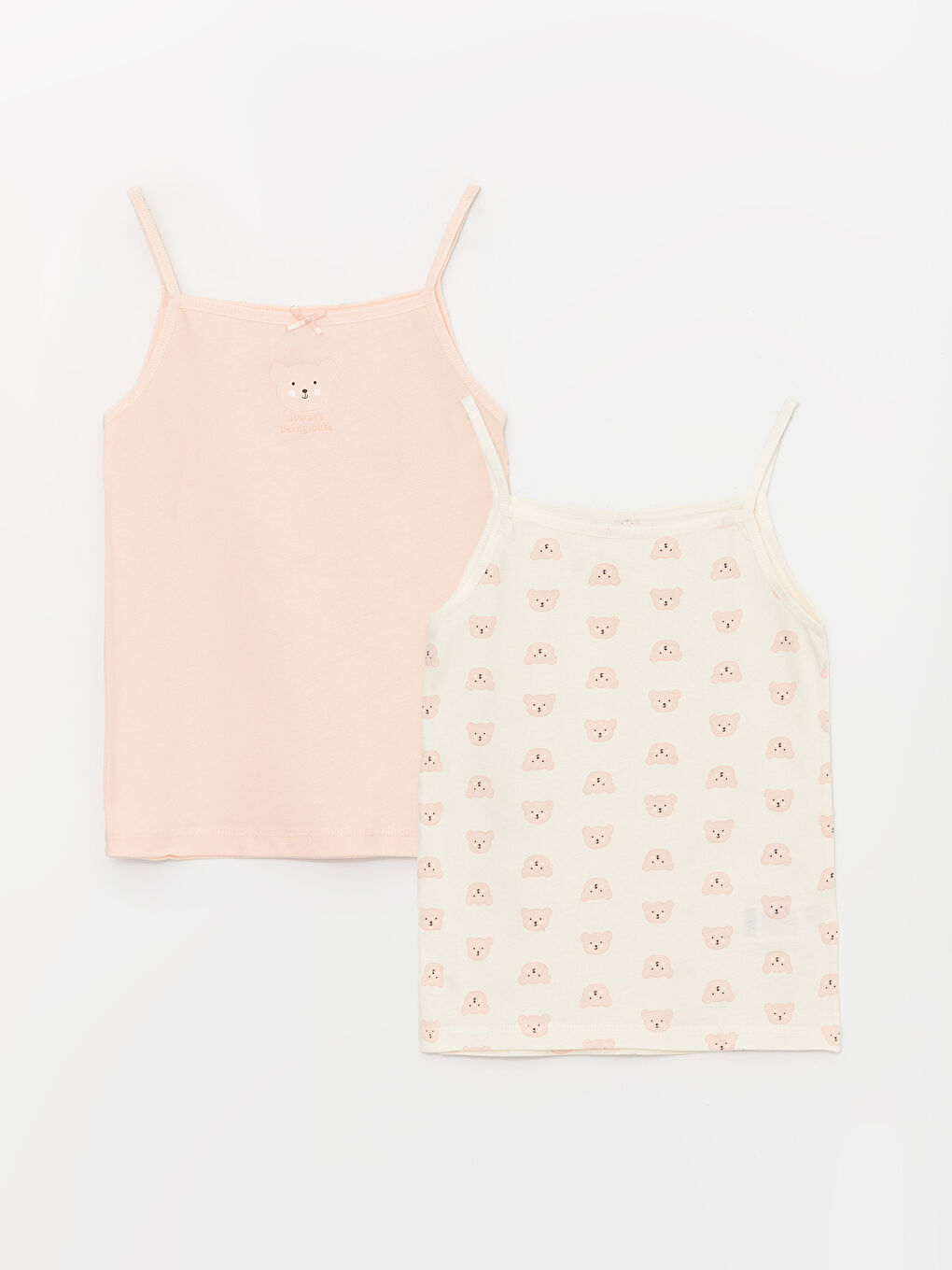 Pembe Kare Yaka Baskılı Askılı Kız Çocuk Atlet 2'li