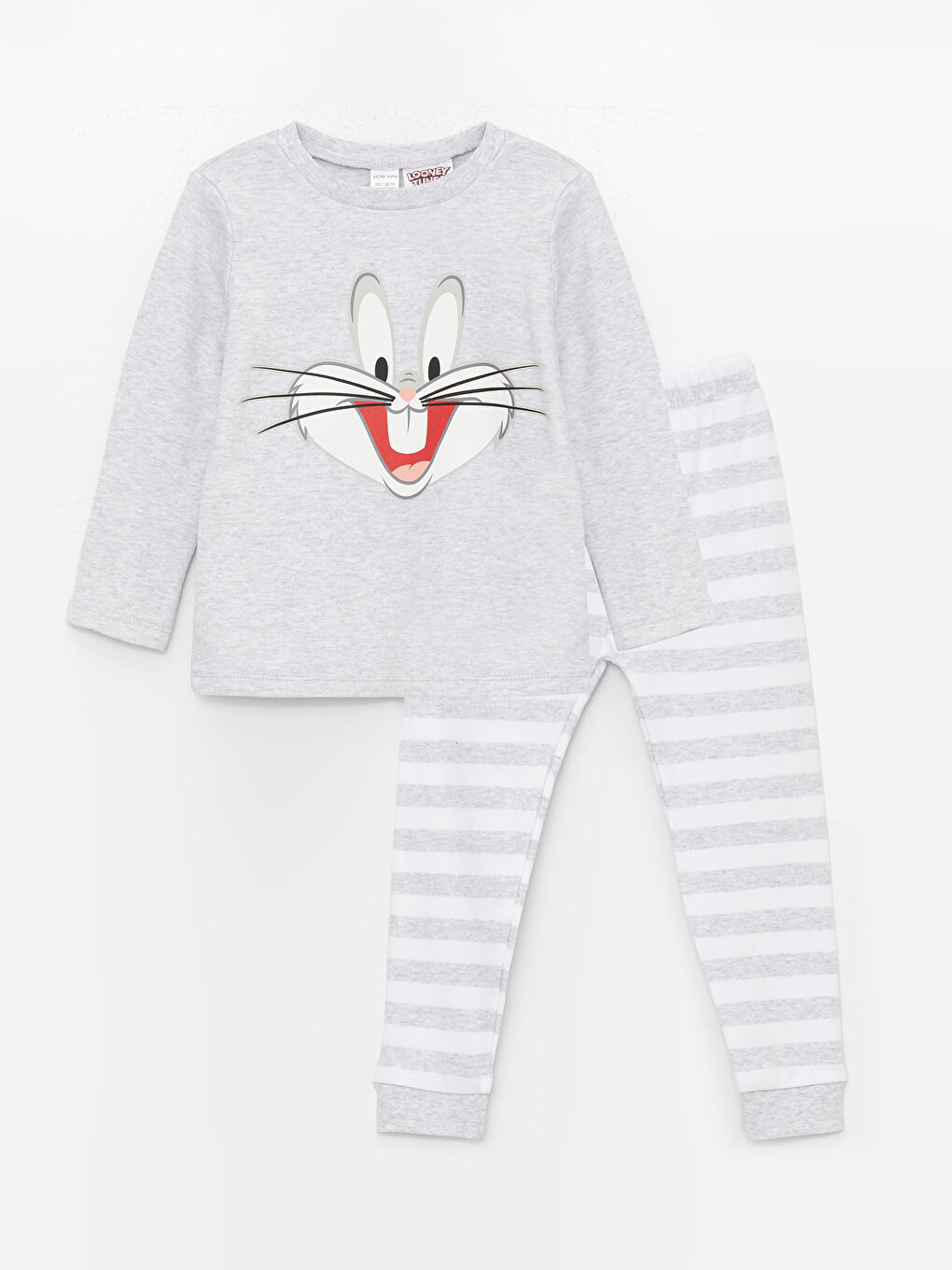 LCW baby Beyaz Bisiklet Yaka Uzun Kollu Bugs Bunny Baskılı Erkek Bebek Pijama Takımı