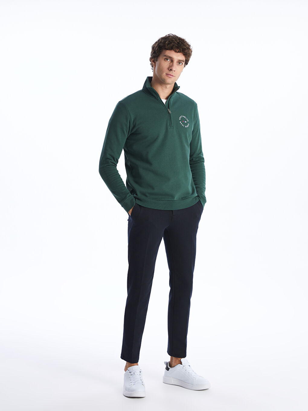 SOUTHBLUE Orta Yeşil Dik Yaka Uzun Kollu Baskılı Erkek Sweatshirt - 2