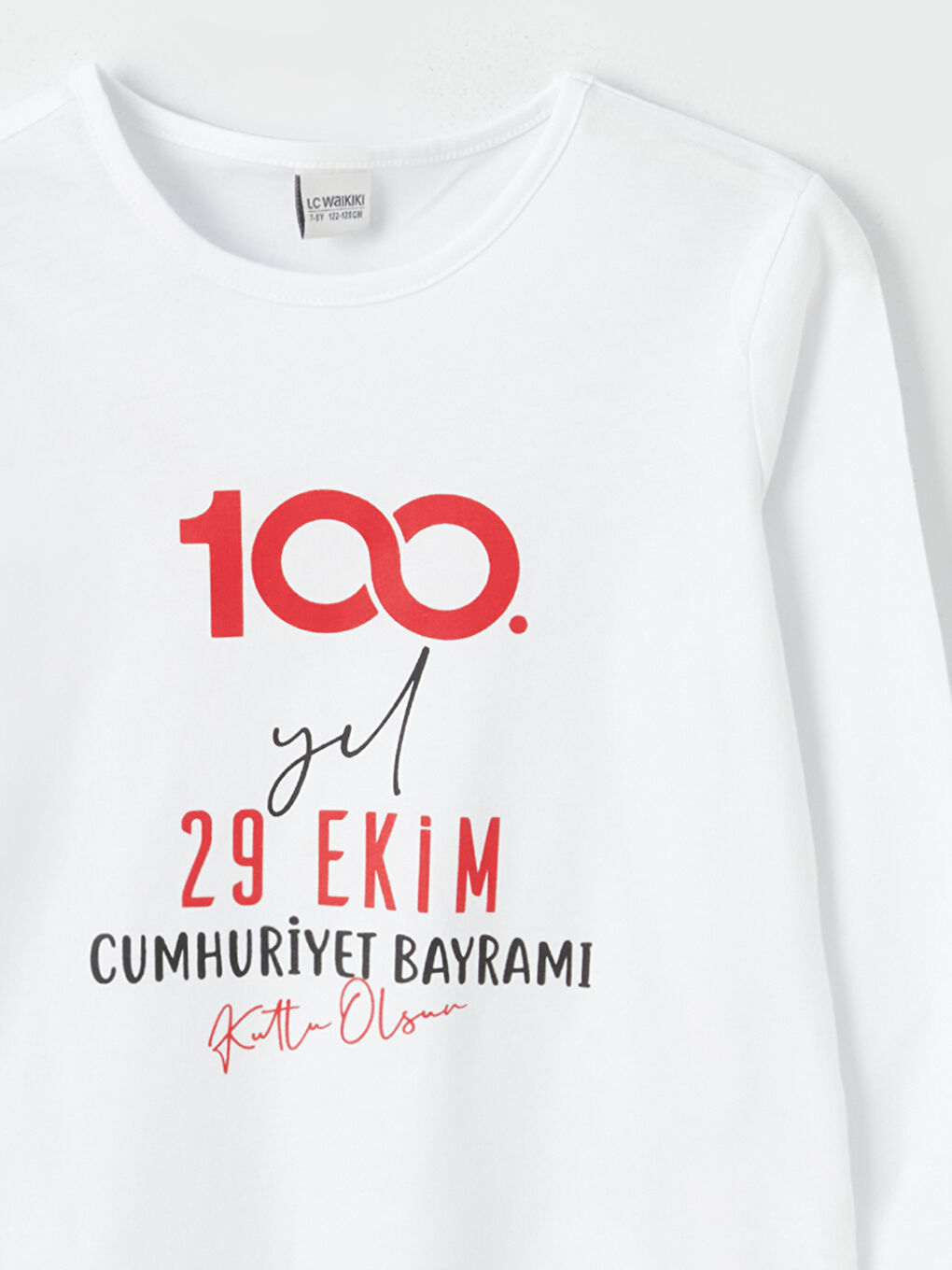 LCW Kids Optik Beyaz Bisiklet Yaka 29 Ekim Baskılı Uzun Kollu Kız Çocuk Tişört - 2