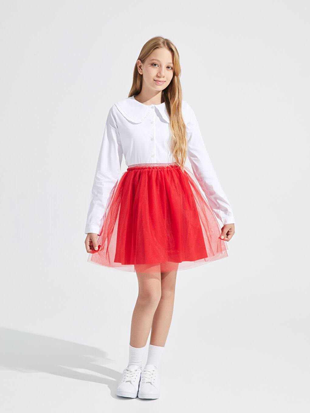 Kırmızı Beli Lastikli Kız Çocuk Tütü Etek