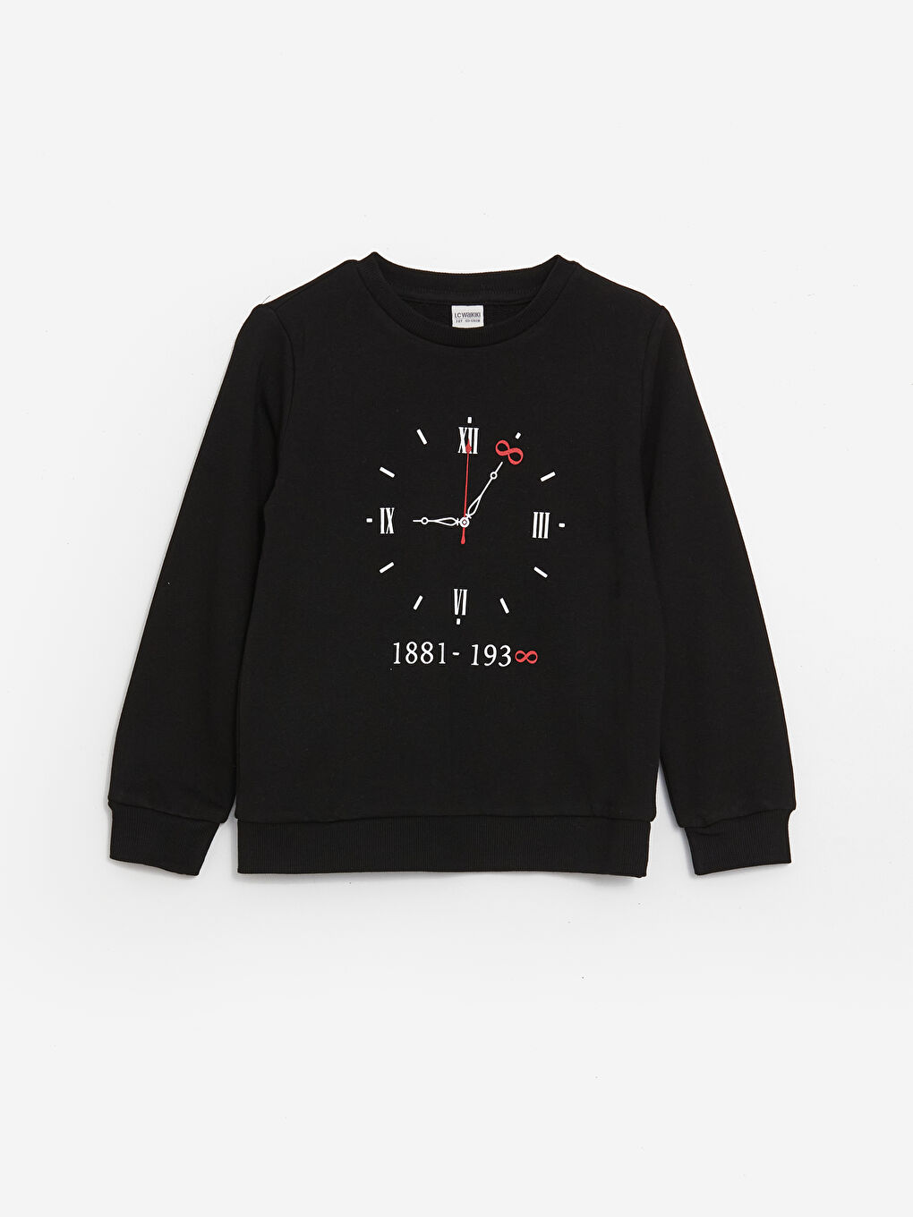 Siyah Bisiklet Yaka Atatürk Temalı Uzun Kollu Kız Çocuk Sweatshirt