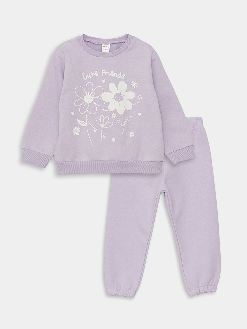 LCW baby Lila Bisiklet Yaka Uzun Kollu Kız Bebek Sweatshirt ve Pantolon 2'li Takım