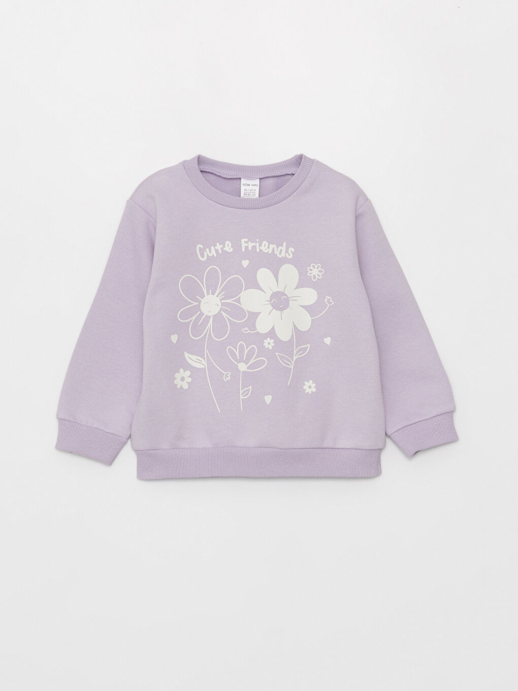 LCW baby Lila Bisiklet Yaka Uzun Kollu Kız Bebek Sweatshirt ve Pantolon 2'li Takım - 1