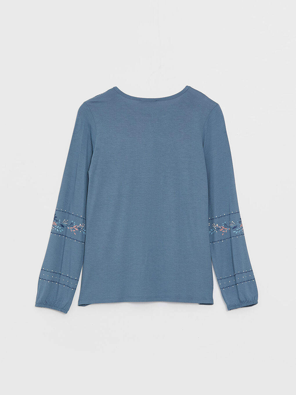 İndigo Bağlamalı Yaka Desenli Uzun Kollu Kadın Bluz-6