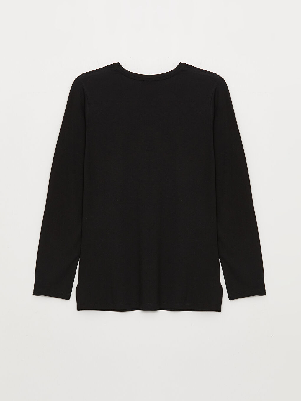 Siyah Bisiklet Yaka Nakışlı Uzun Kollu Kadın Tişört-6