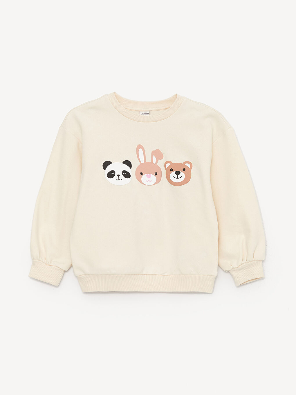 Bej Bisiklet Yaka Baskılı Uzun Kollu Kız Çocuk Sweatshirt-3