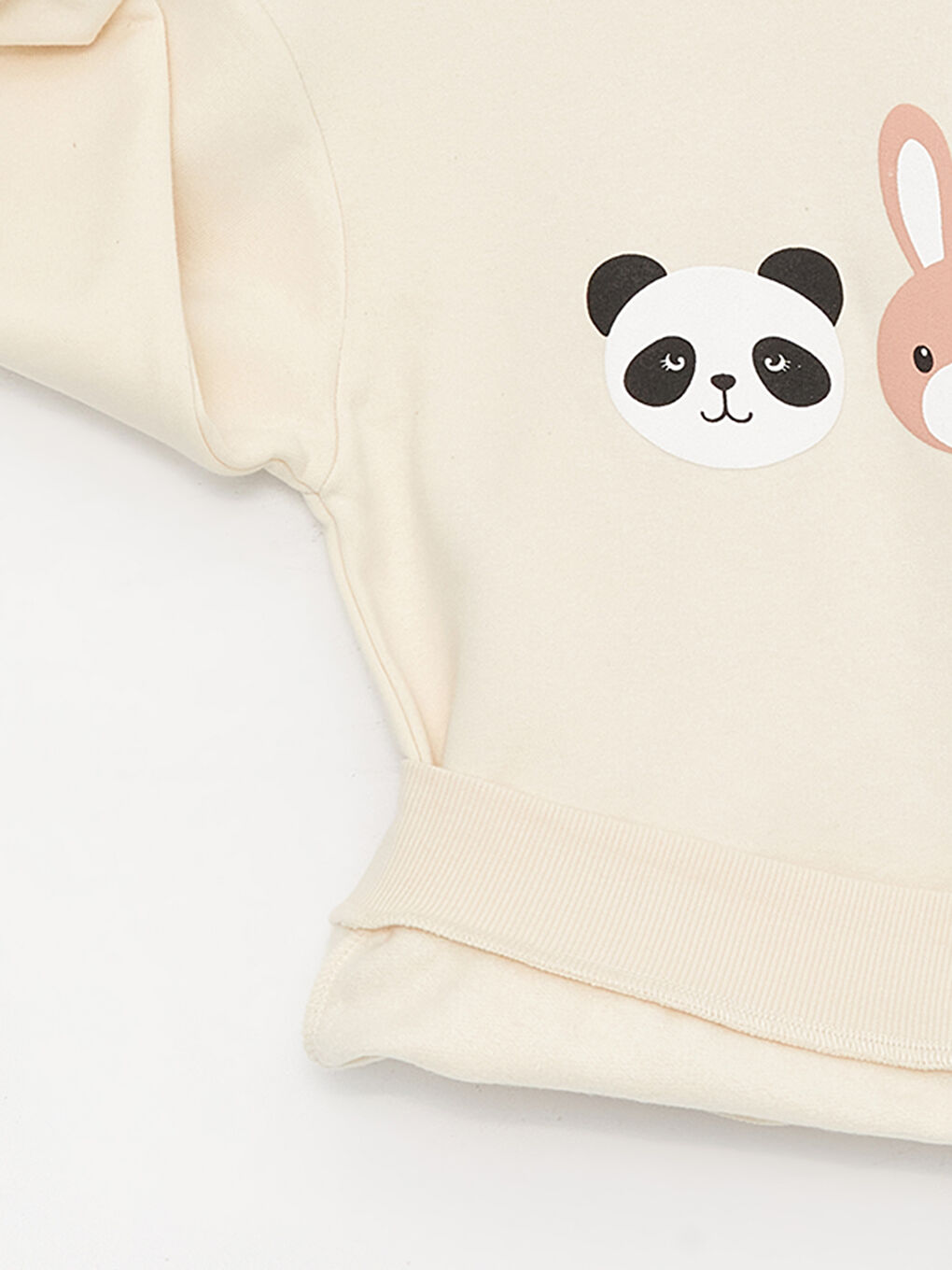 Bej Bisiklet Yaka Baskılı Uzun Kollu Kız Çocuk Sweatshirt-5