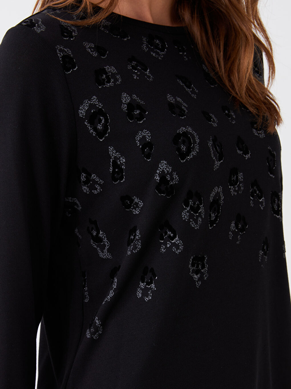 Crew Neck Printed Long Sleeve Women's Blouse-3