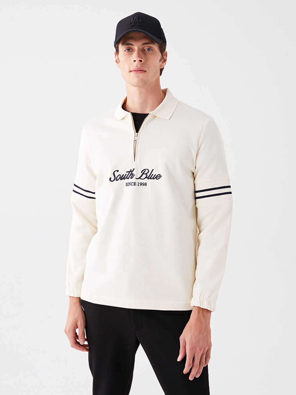 SOUTHBLUE Ekru Polo Yaka Uzun Kollu Erkek Sweatshirt