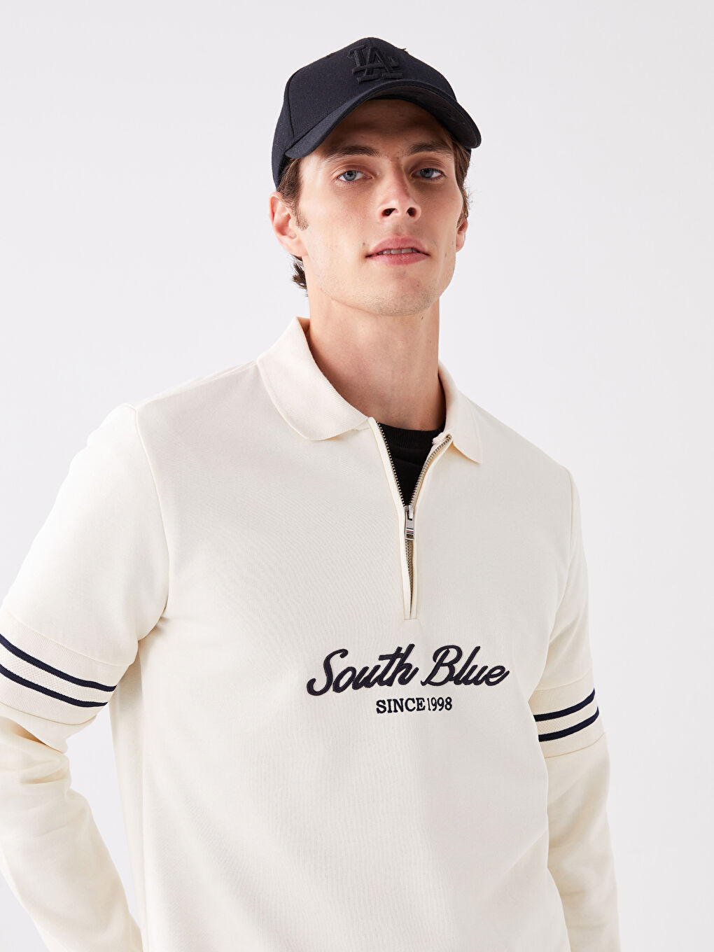 SOUTHBLUE Ekru Polo Yaka Uzun Kollu Erkek Sweatshirt - 1