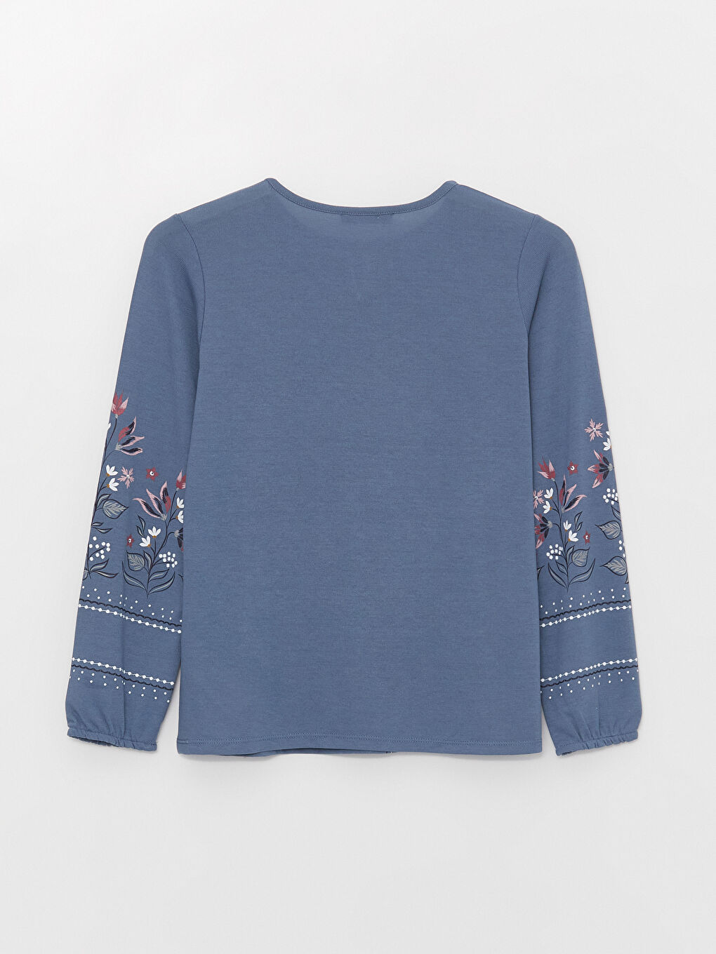 İndigo Bağlamalı Yaka Desenli Uzun Kollu Kadın Bluz-6