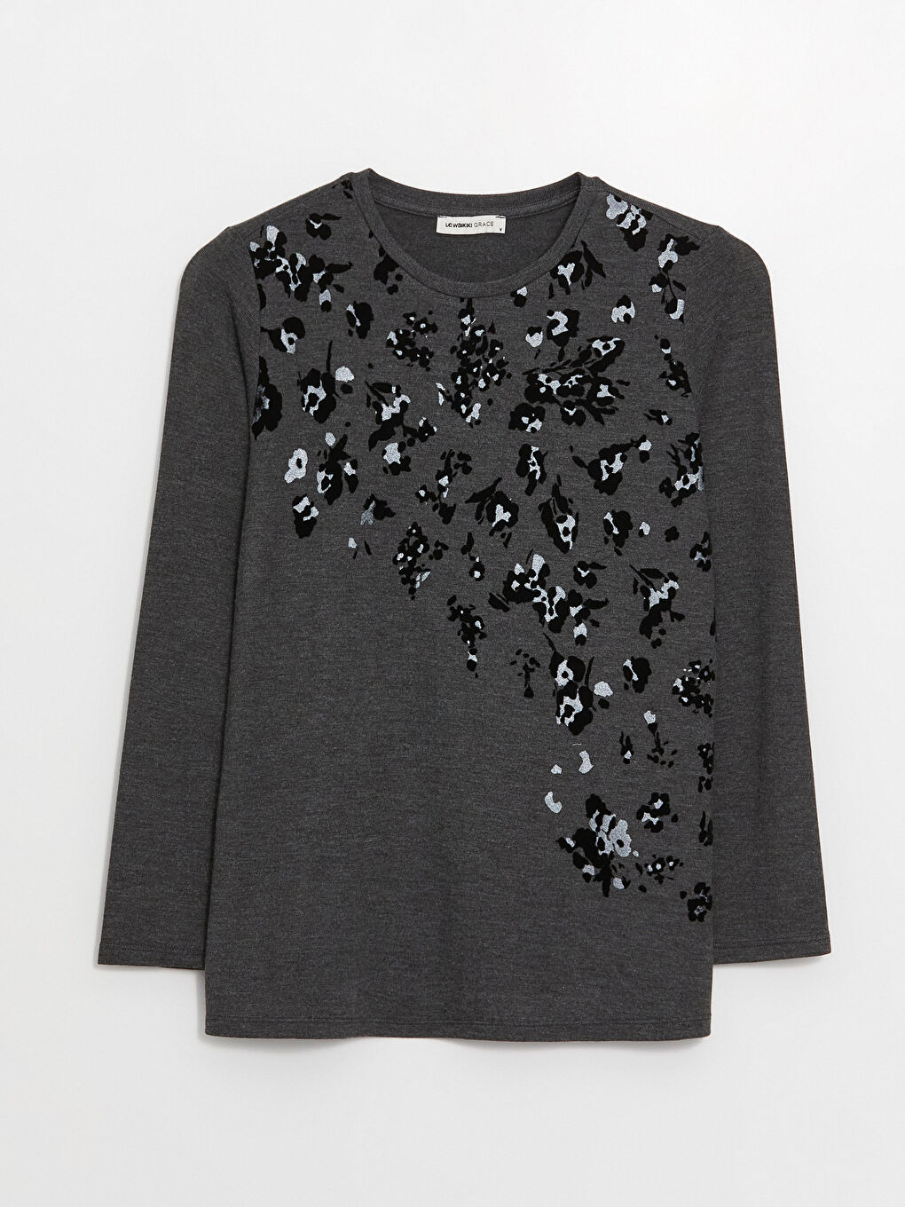 Crew Neck Printed Long Sleeve Women's Blouse-5