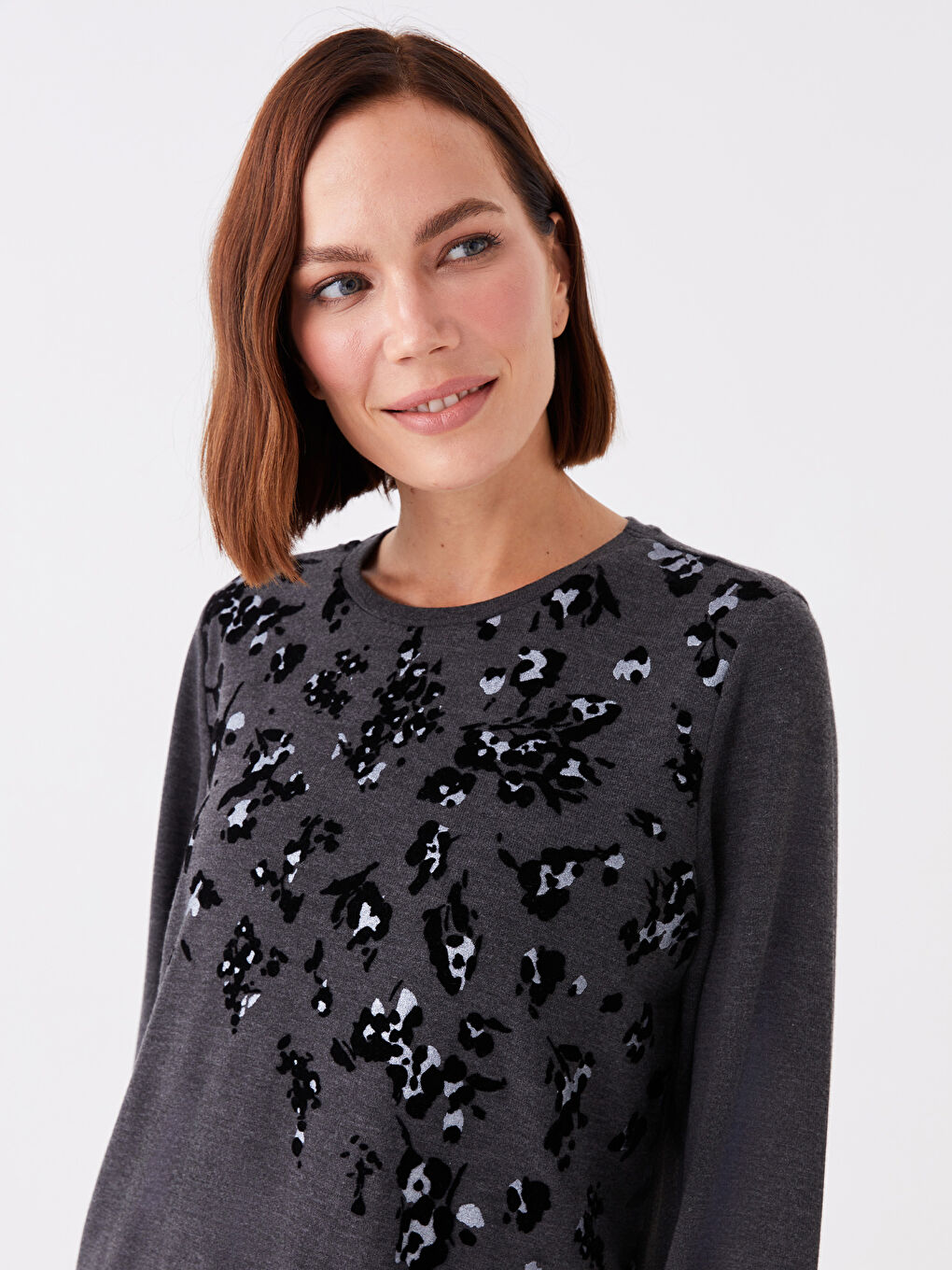 Crew Neck Printed Long Sleeve Women's Blouse