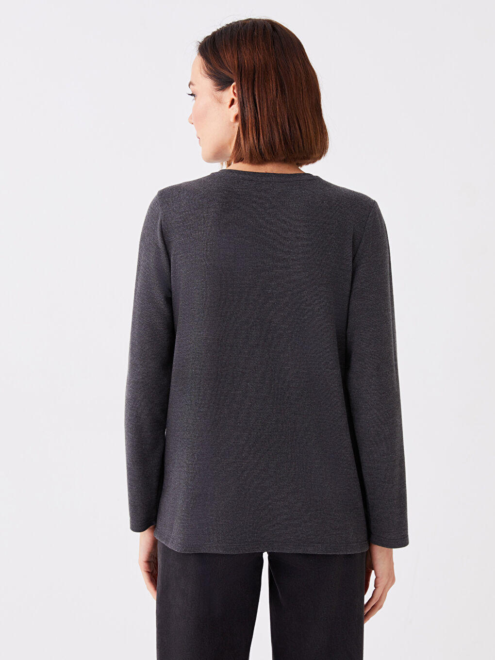 Crew Neck Printed Long Sleeve Women's Blouse-4