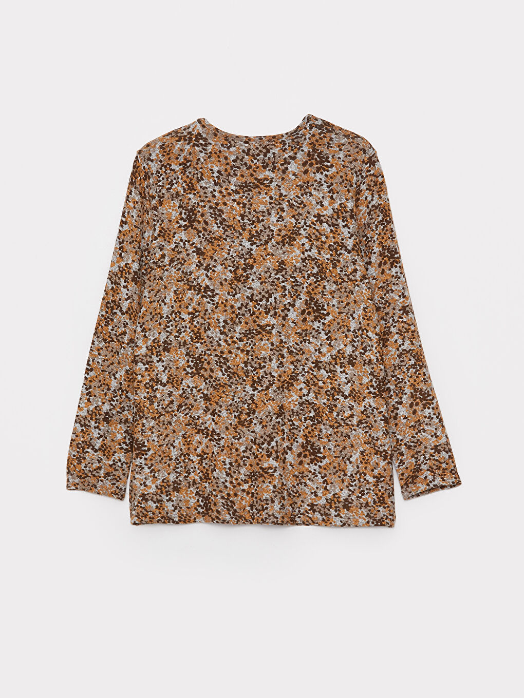 Bej Bisiklet Yaka Desenli Uzun Kollu Kadın Bluz-6
