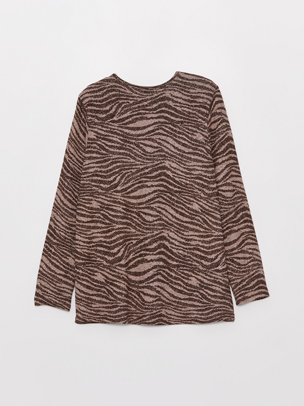 Bej Bisiklet Yaka Desenli Uzun Kollu Kadın Bluz-6