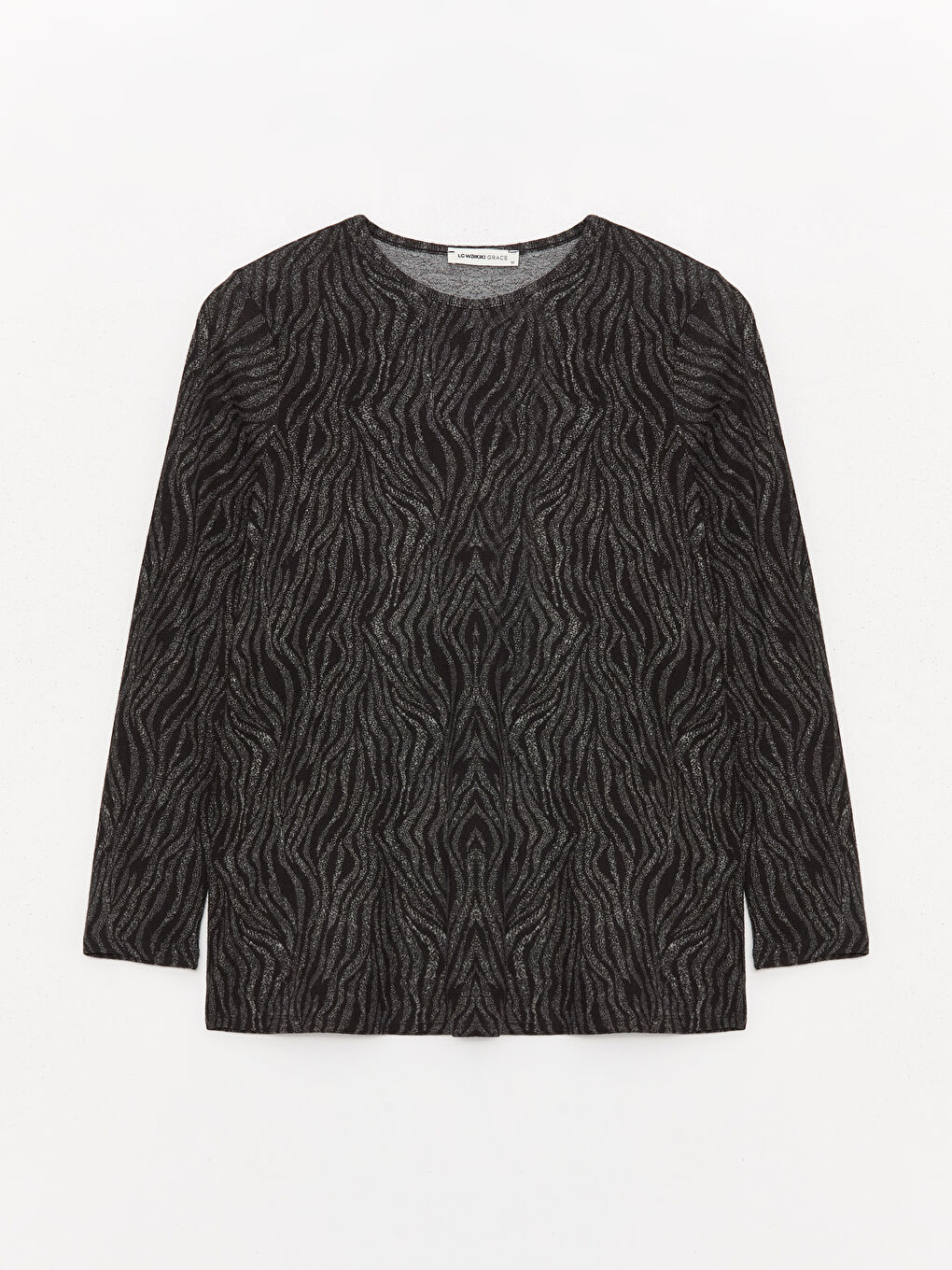 Crew Neck Patterned Long Sleeve Women's Blouse-5