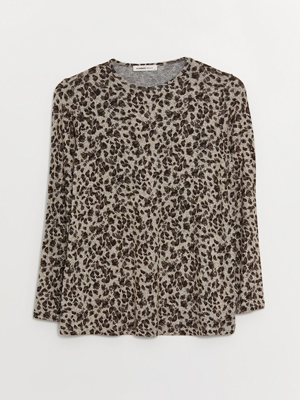 Bej Bisiklet Yaka Desenli Uzun Kollu Kadın Bluz-5