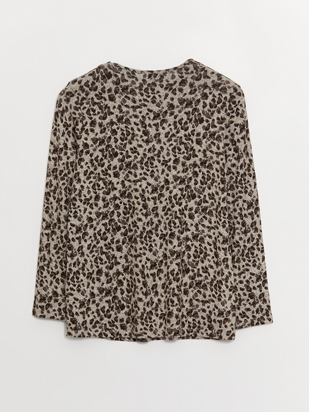 Bej Bisiklet Yaka Desenli Uzun Kollu Kadın Bluz-6