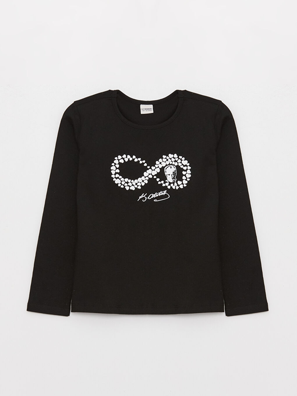 Siyah Bisiklet Yaka Atatürk Baskılı Uzun Kollu Kız Çocuk Tişört